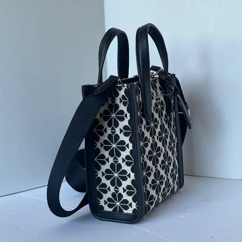 Kate Spade Manhattan Mini Tote Blue Floral Jacquard Leather Crossbody - Picture 11 of 13